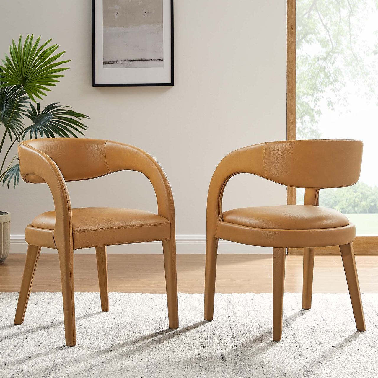 Heron Faux Leather Dining Chair Set of 2, Tan