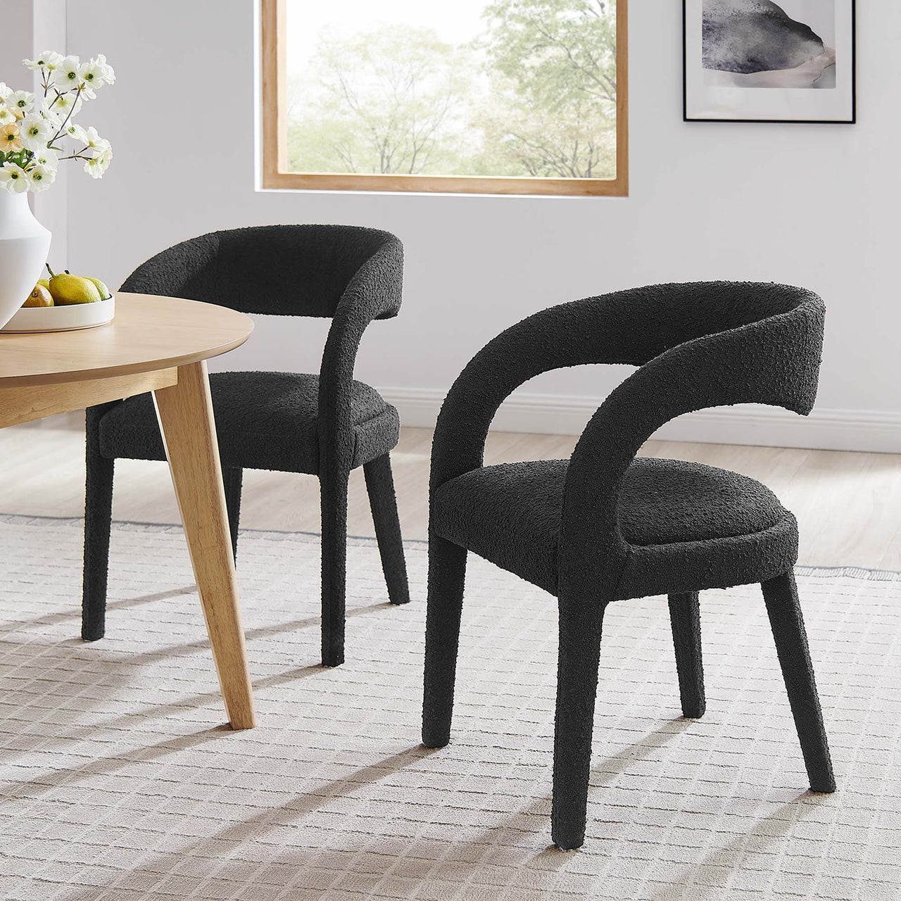 Heron Boucle Dining Chair Set of 2, Black