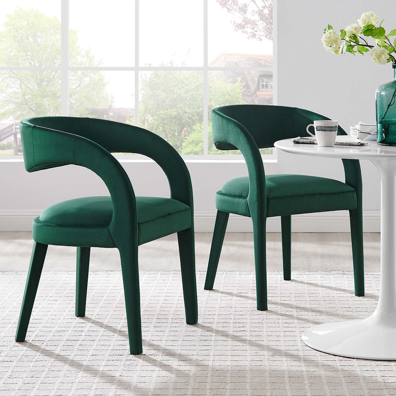 Heron Velvet Dining Chair Set of 2, Green