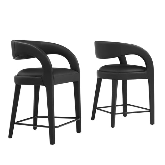 Heron Faux Leather Counter Stool Set of 2, Black