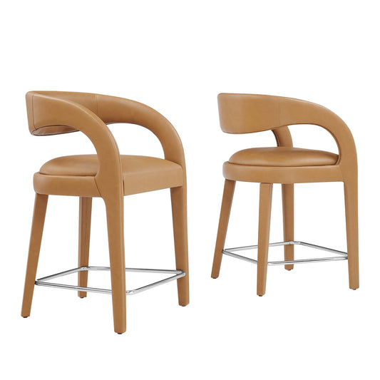 Heron Faux Leather Counter Stool Set of 2, Tan