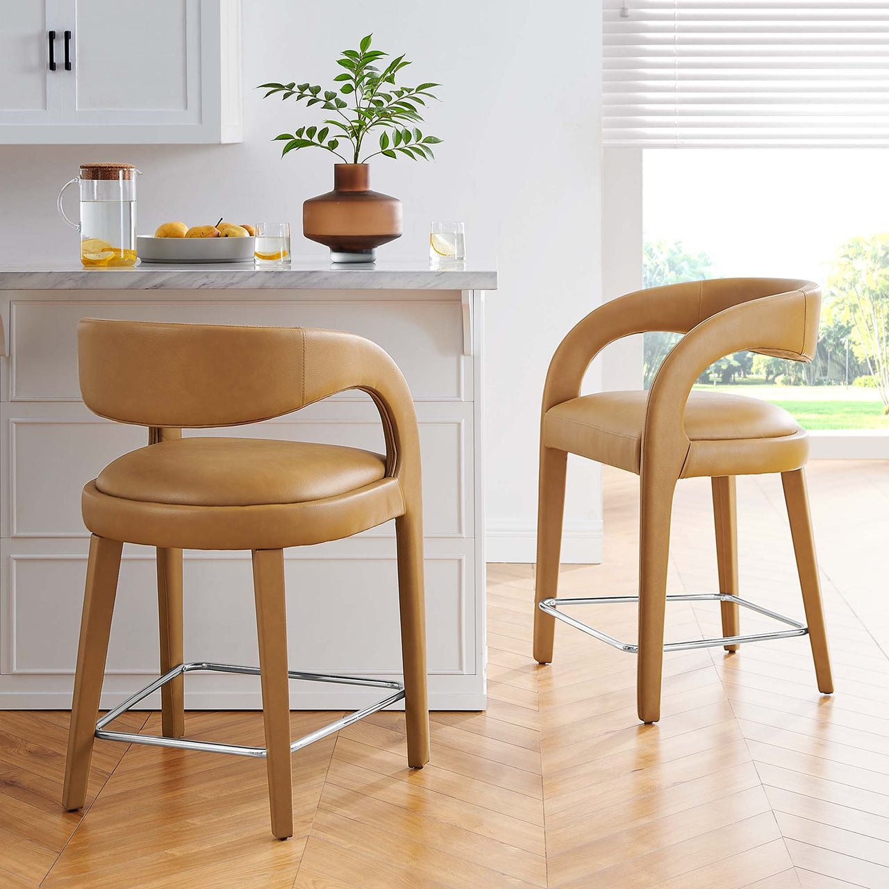Heron Faux Leather Counter Stool Set of 2, Tan