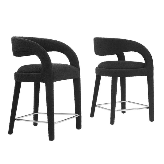 Heron Boucle Counter Stool Set of 2, Black & Silver