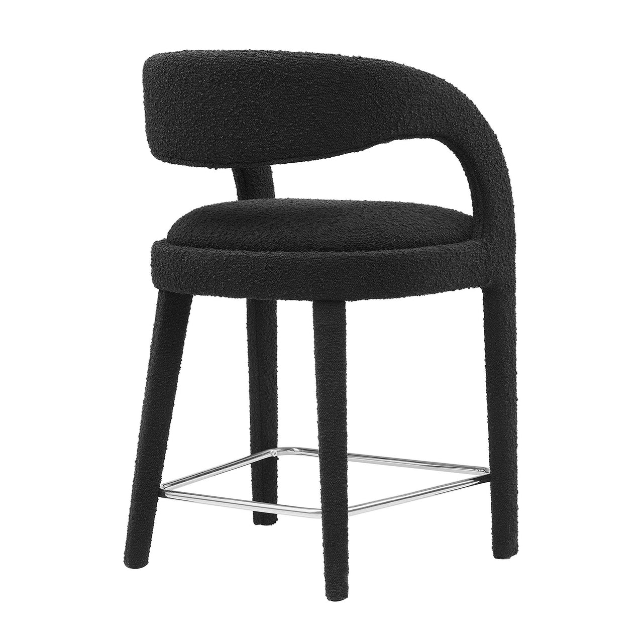 Heron Boucle Counter Stool Set of 2, Black & Silver