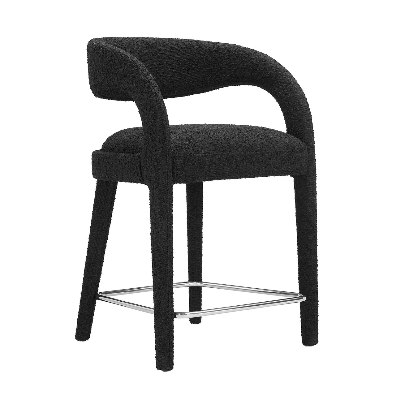 Heron Boucle Counter Stool Set of 2, Black & Silver