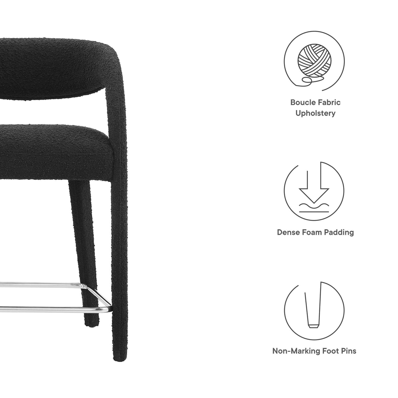 Heron Boucle Counter Stool Set of 2, Black & Silver