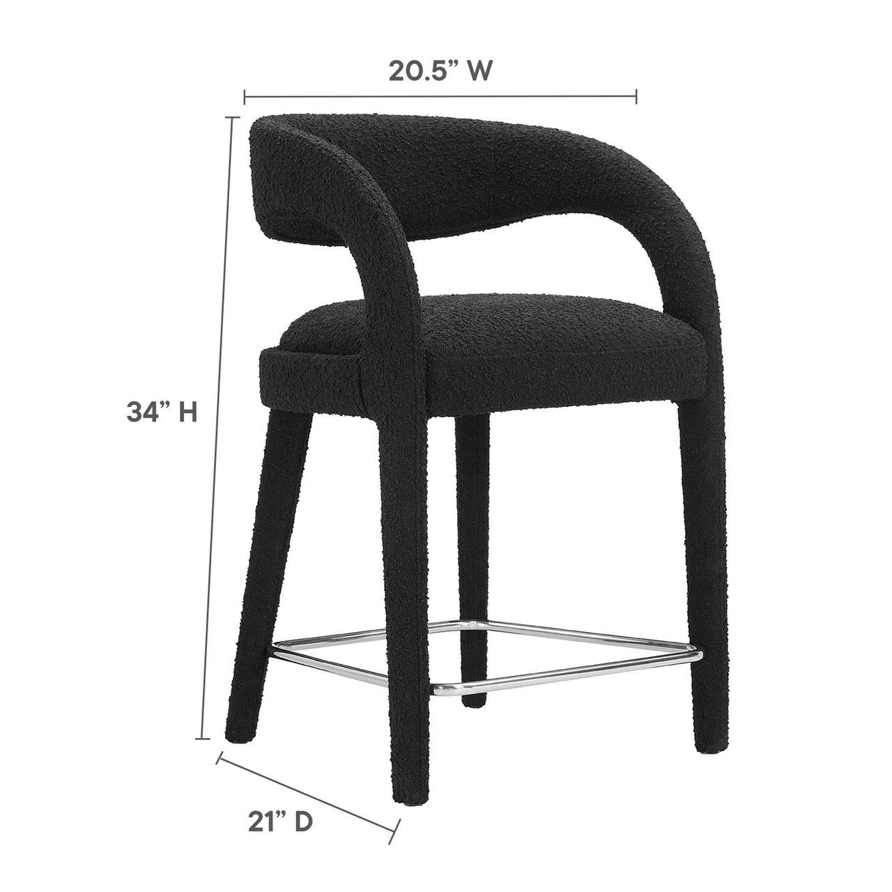 Heron Boucle Counter Stool Set of 2, Black & Silver