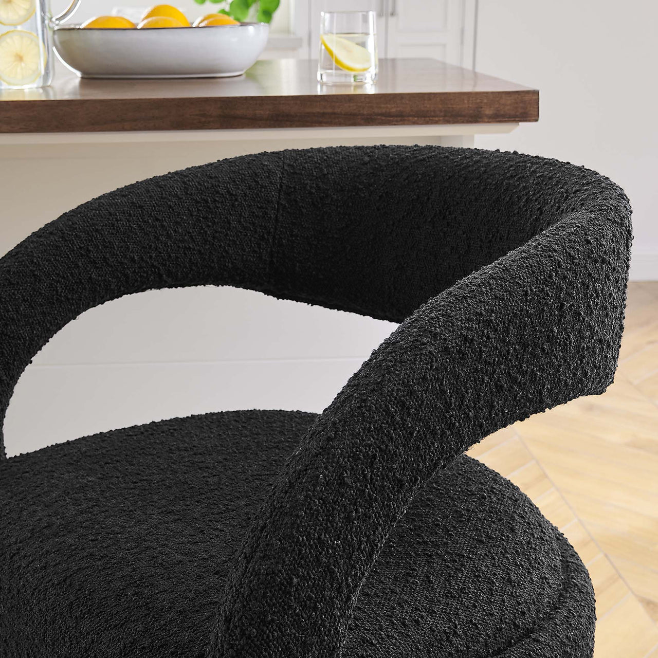 Heron Boucle Counter Stool Set of 2, Black & Silver