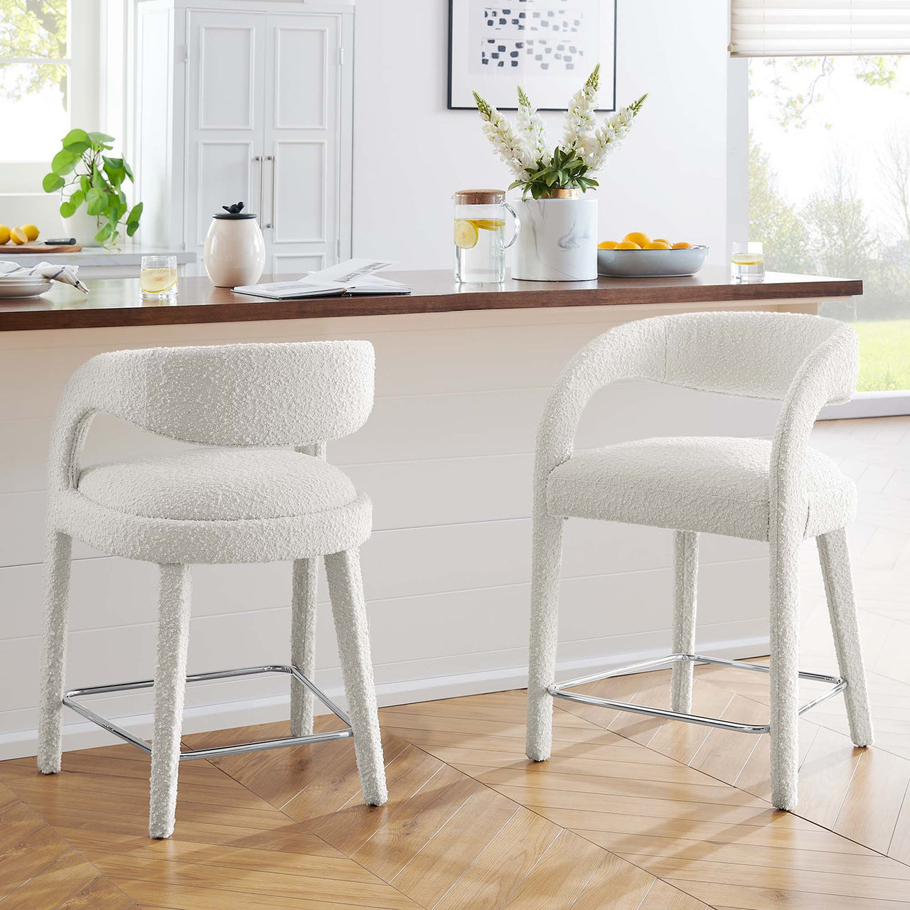 Heron Boucle Counter Stool Set of 2, Ivory