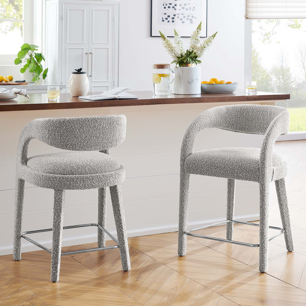 Heron Boucle Counter Stool Set of 2, Taupe