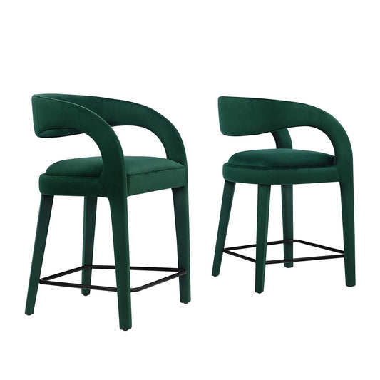 Heron Velvet Counter Stool Set of 2, Green
