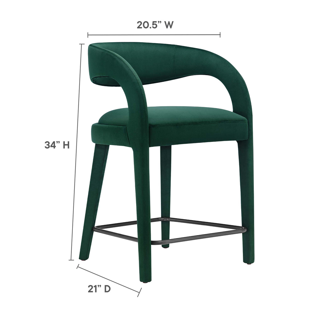 Heron Velvet Counter Stool Set of 2, Green