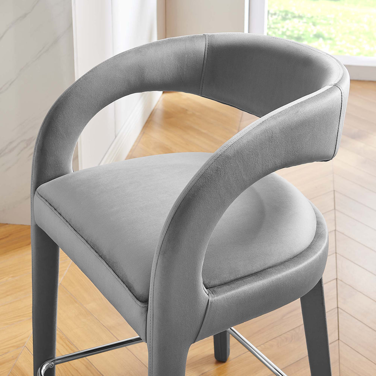 Heron Velvet Counter Stool Set of 2, Gray