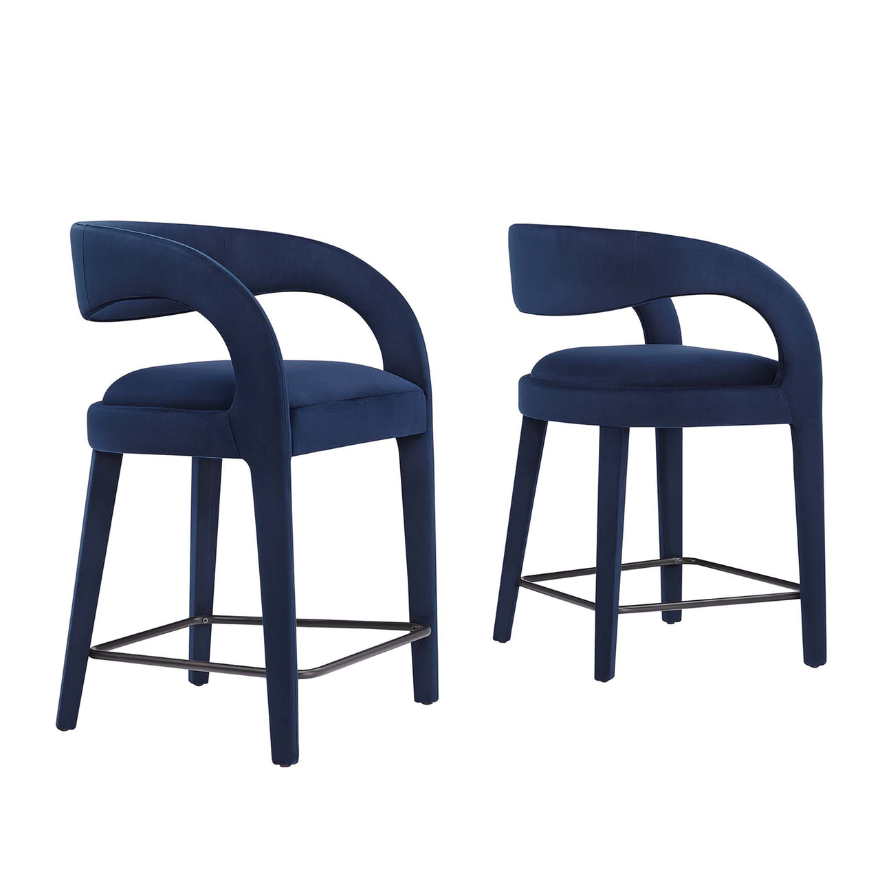 Heron Velvet Counter Stool Set of 2, Dark Blue