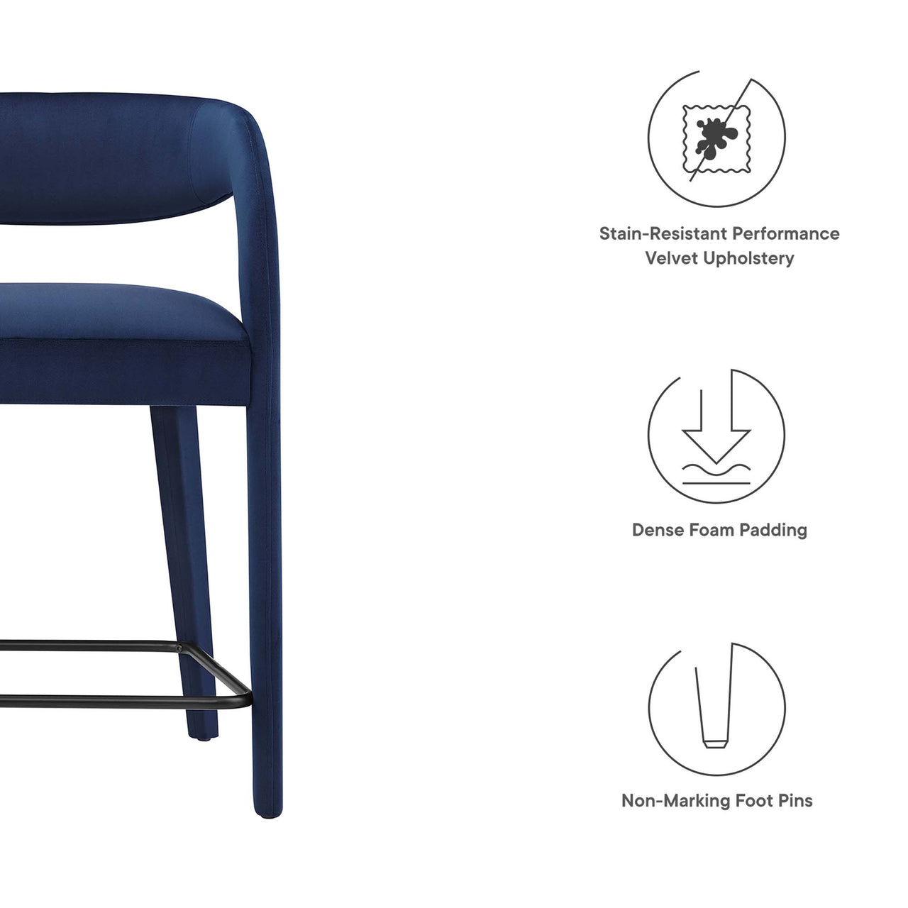 Heron Velvet Counter Stool Set of 2, Dark Blue