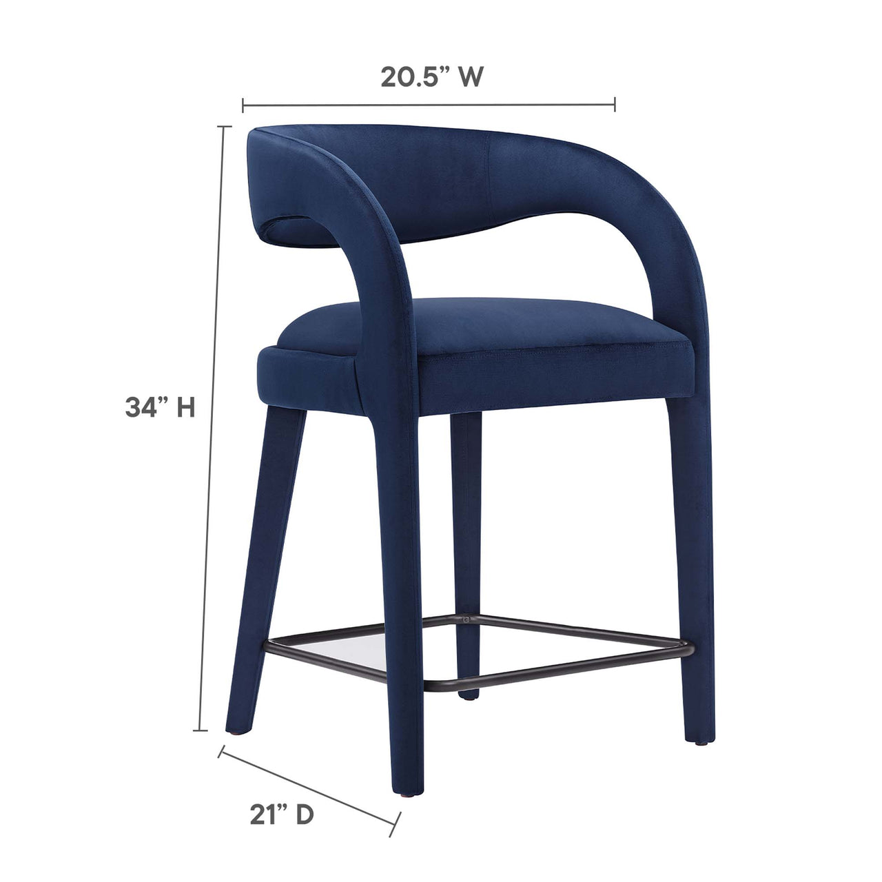 Heron Velvet Counter Stool Set of 2, Dark Blue