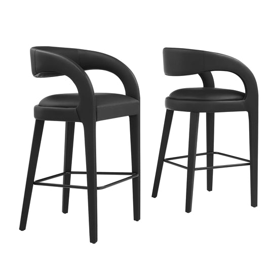Heron Faux Leather Bar Stool Set of 2, Black