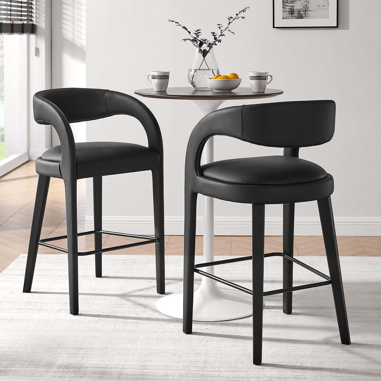 Heron Faux Leather Bar Stool Set of 2, Black