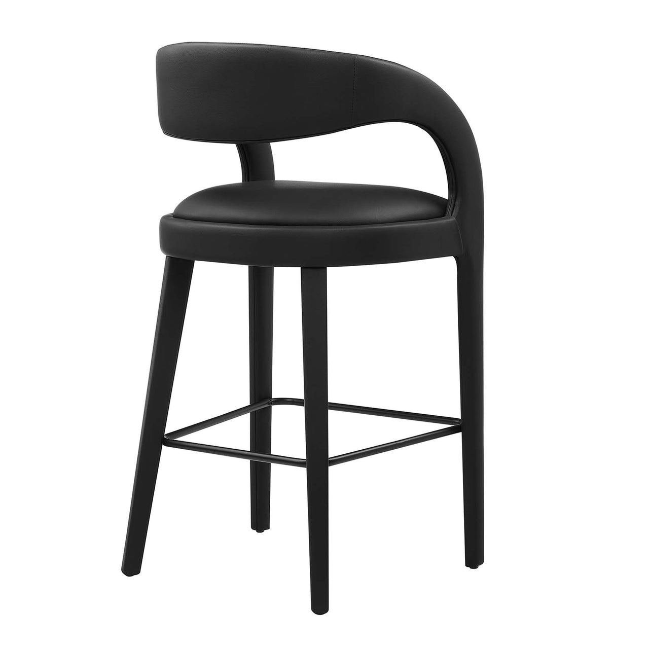 Heron Faux Leather Bar Stool Set of 2, Black