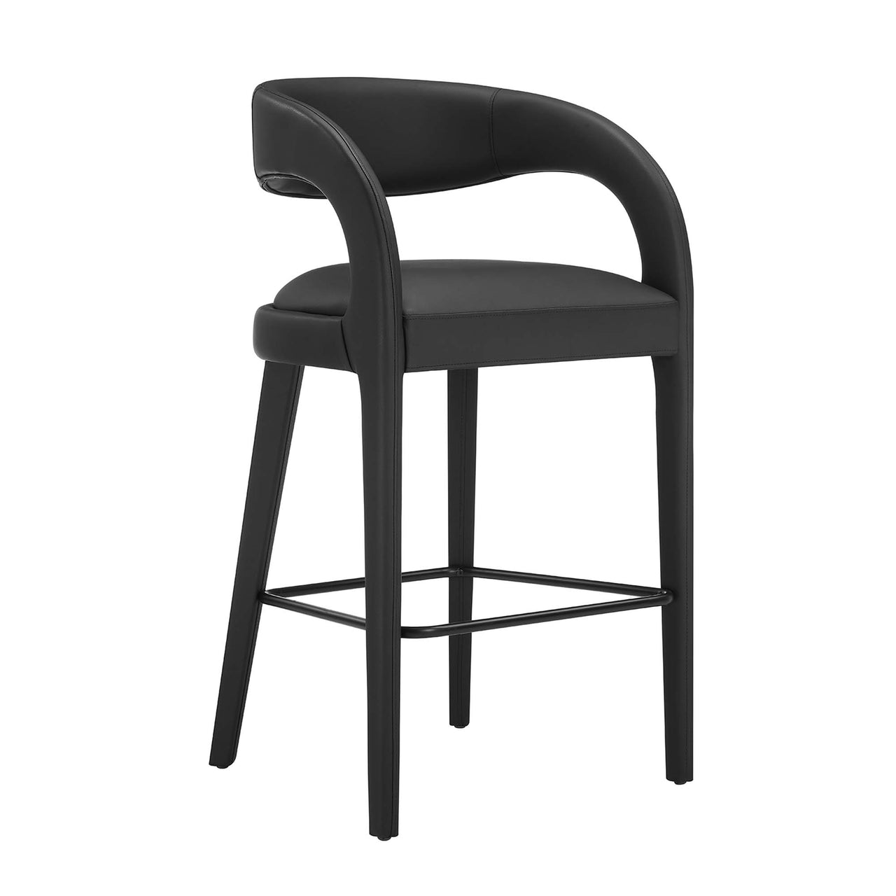 Heron Faux Leather Bar Stool Set of 2, Black