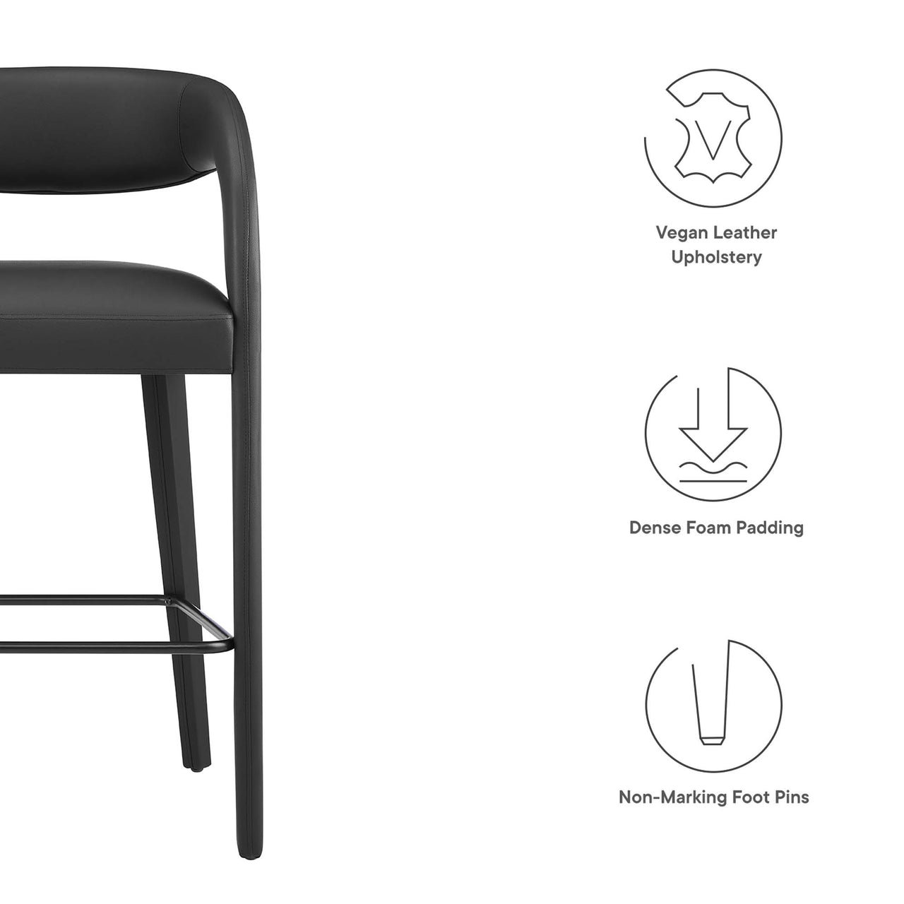 Heron Faux Leather Bar Stool Set of 2, Black