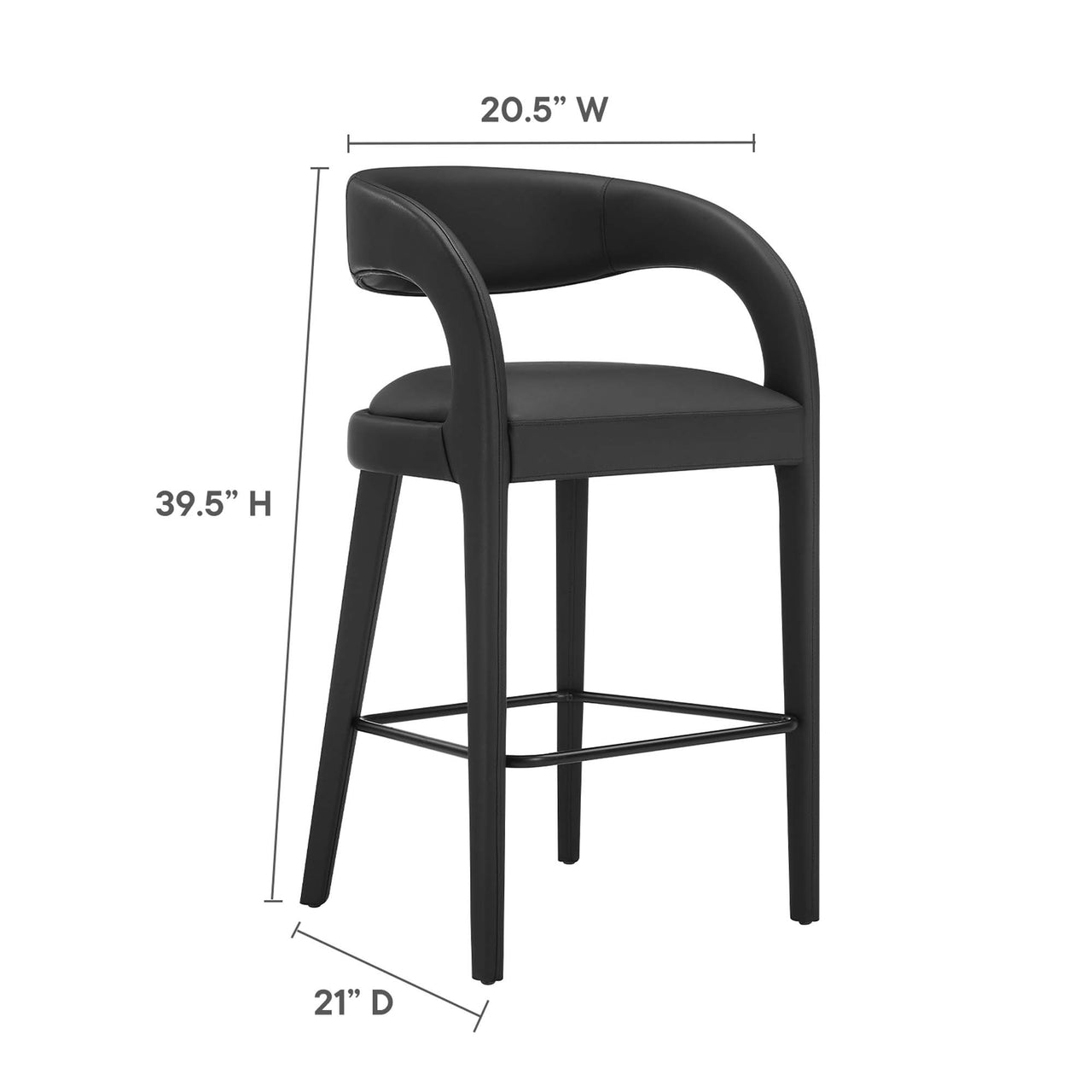 Heron Faux Leather Bar Stool Set of 2, Black