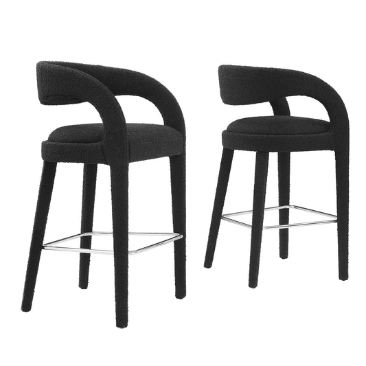 Heron Boucle Bar Stool Set of 2, Black & Silver