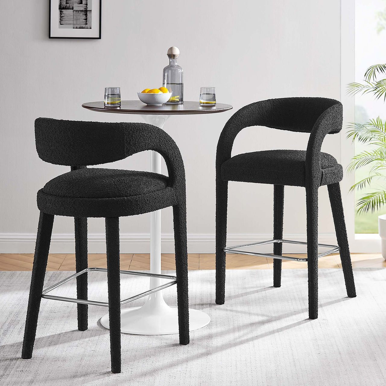Heron Boucle Bar Stool Set of 2, Black & Silver