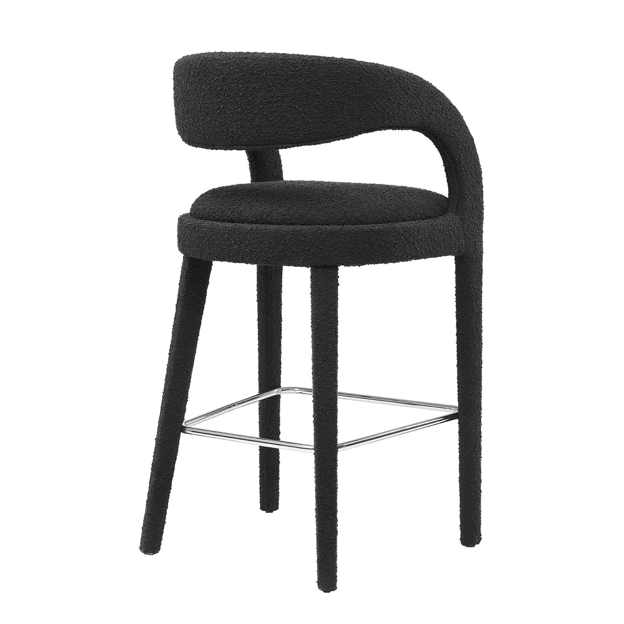 Heron Boucle Bar Stool Set of 2, Black & Silver
