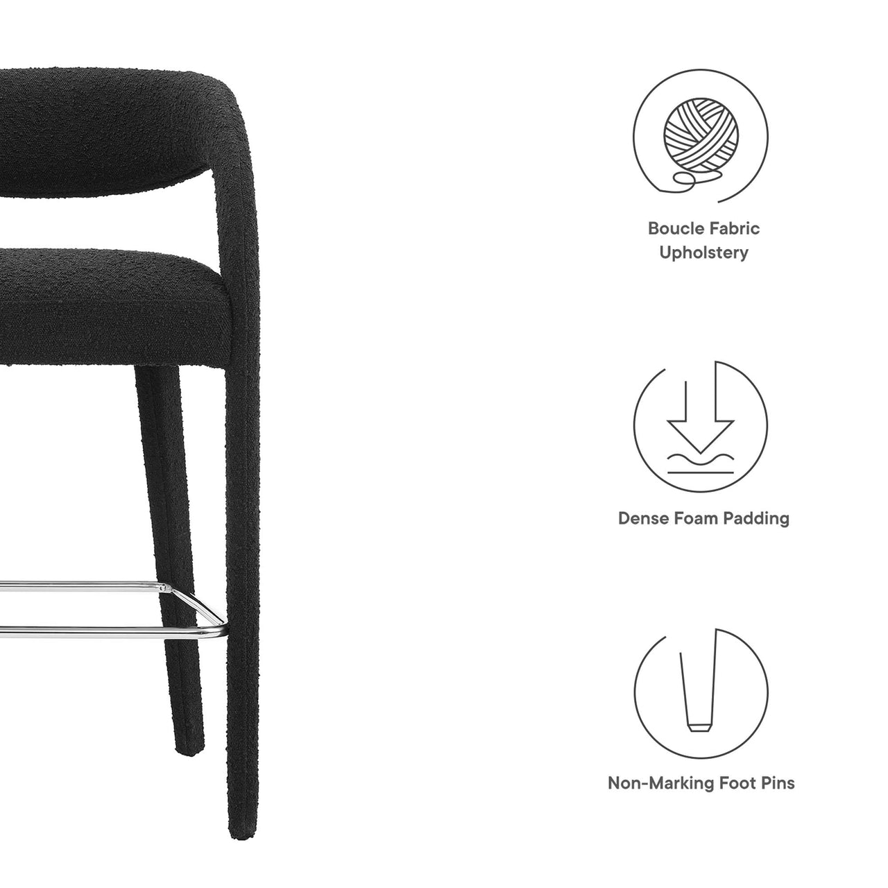 Heron Boucle Bar Stool Set of 2, Black & Silver