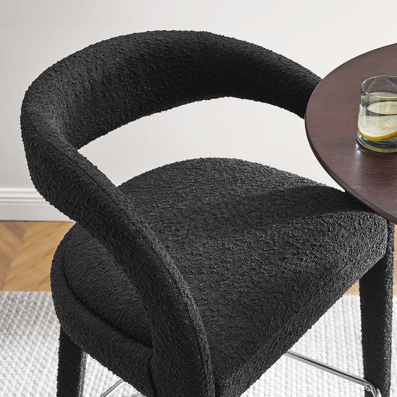 Heron Boucle Bar Stool Set of 2, Black & Silver