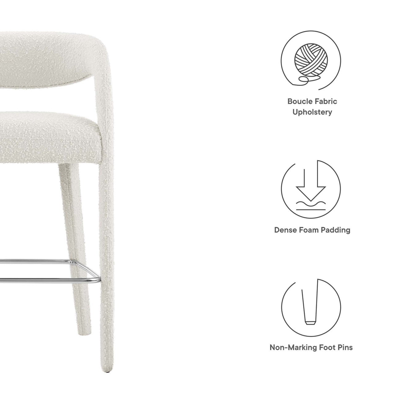 Heron Boucle Bar Stool Set of 2, Ivory