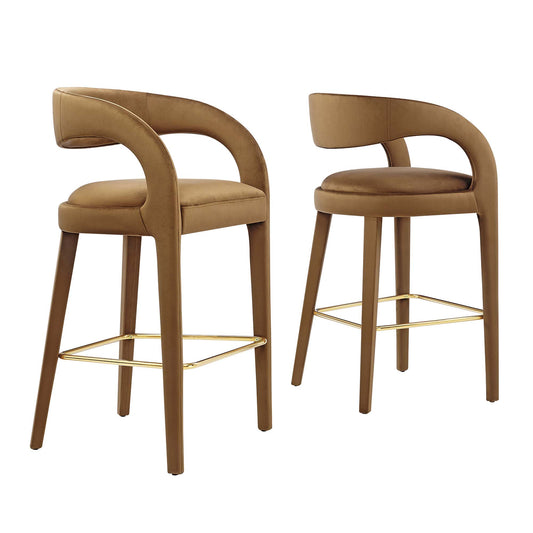 Heron Velvet Bar Stool Set of 2, Brown