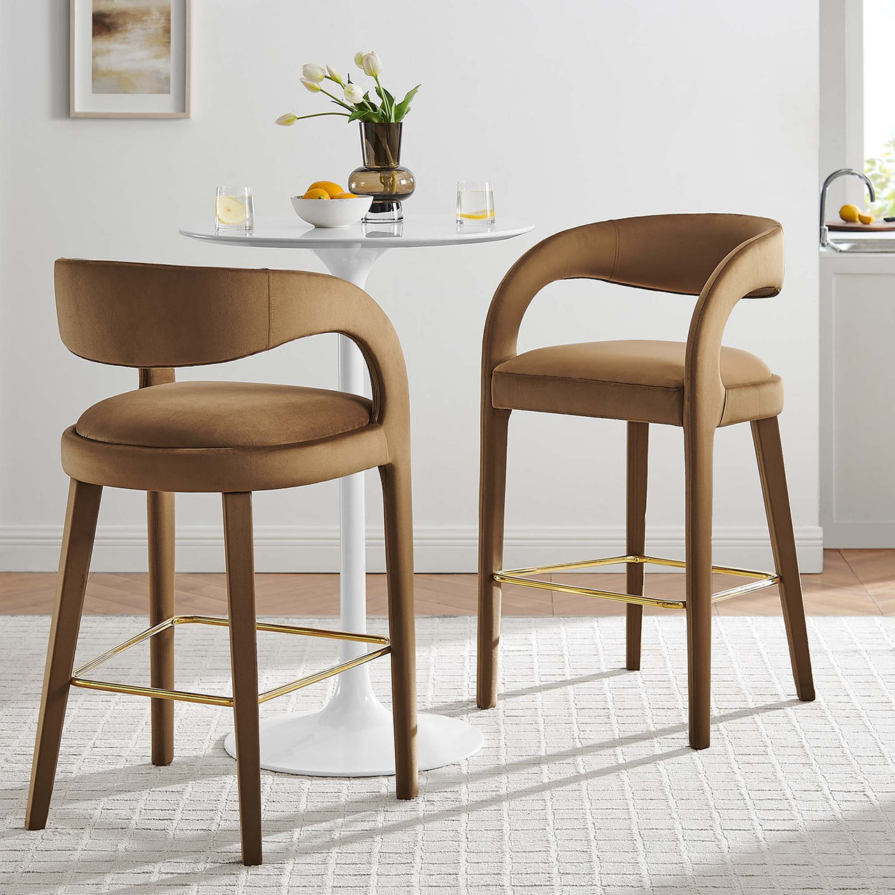 Heron Velvet Bar Stool Set of 2, Brown