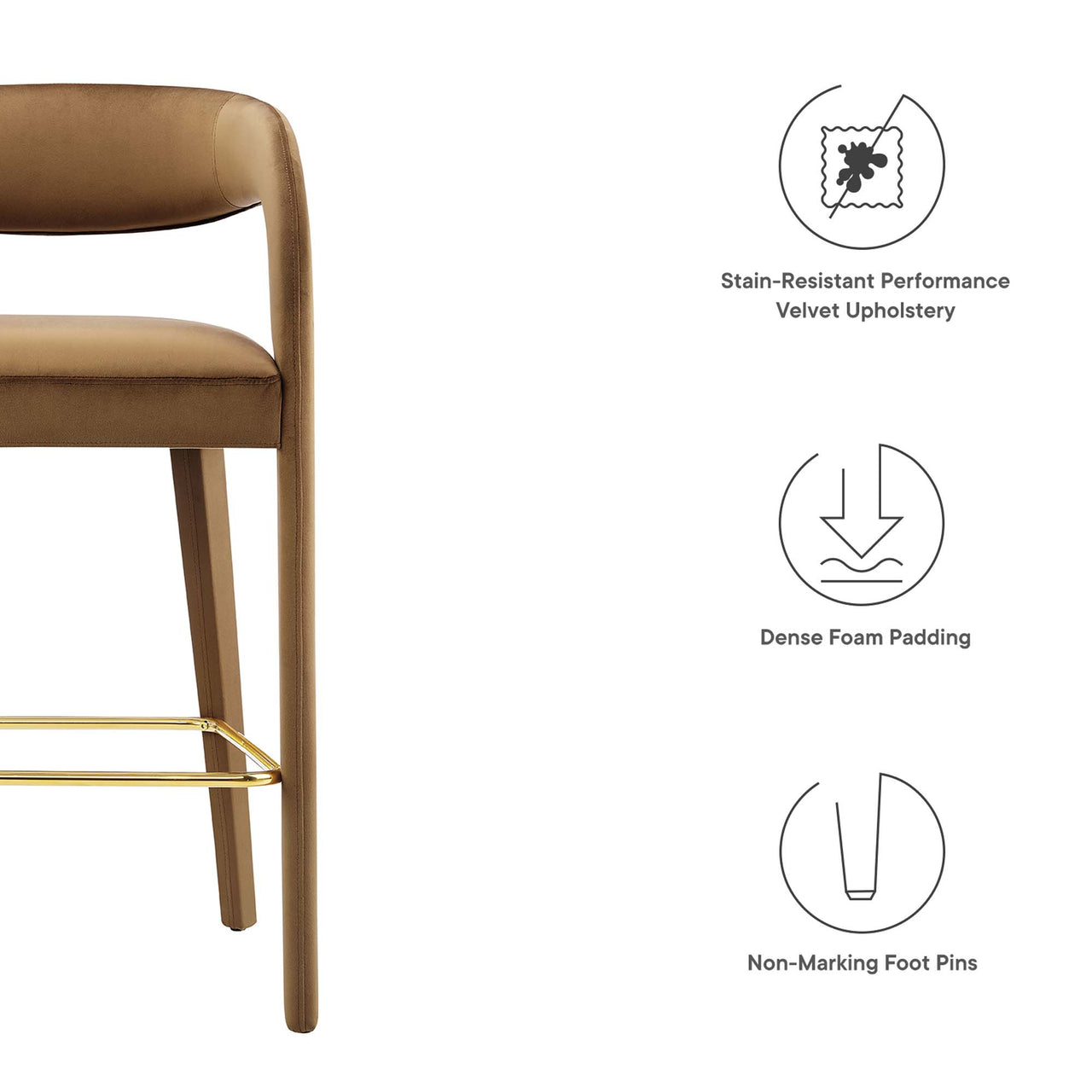 Heron Velvet Bar Stool Set of 2, Brown