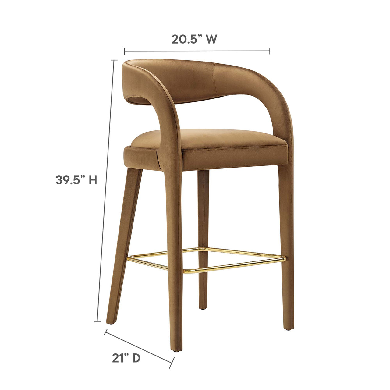 Heron Velvet Bar Stool Set of 2, Brown