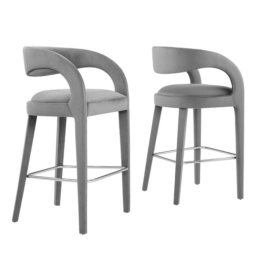 Heron Velvet Bar Stool Set of 2, Gray