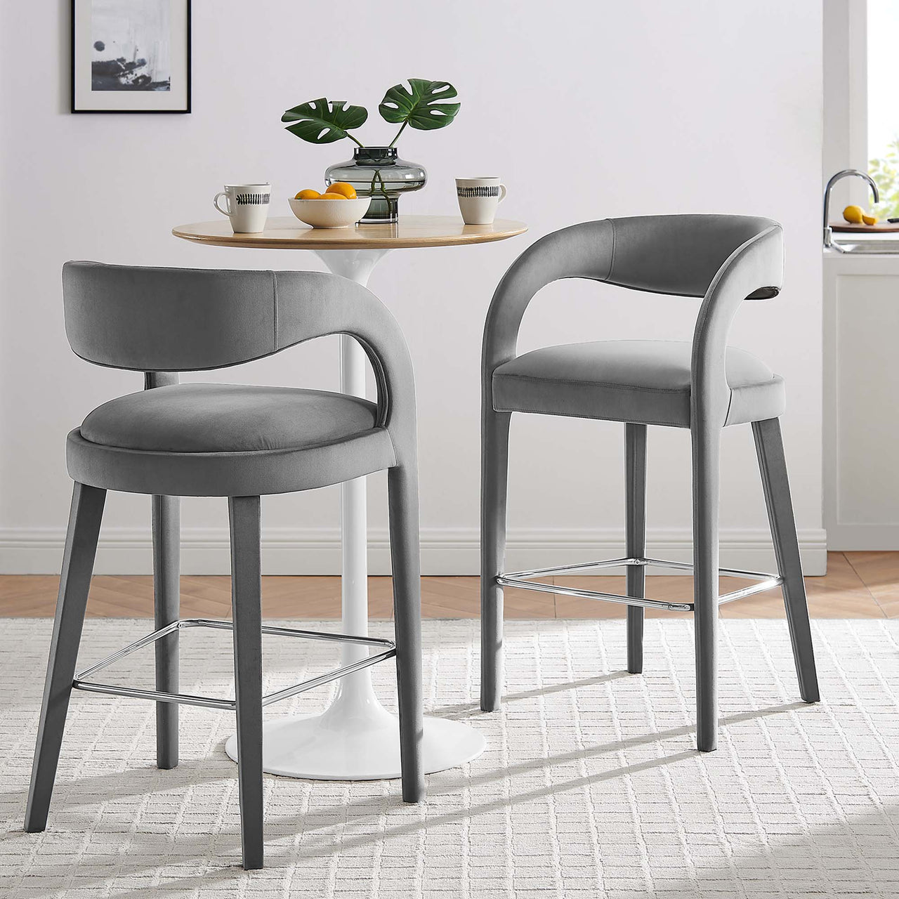 Heron Velvet Bar Stool Set of 2, Gray