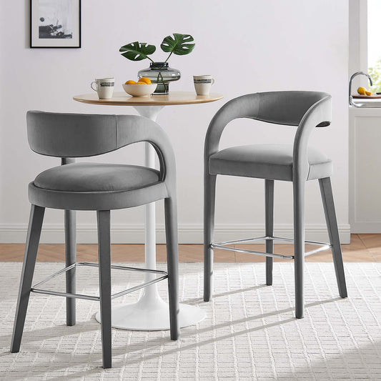 Heron Velvet Bar Stool Set of 2, Gray