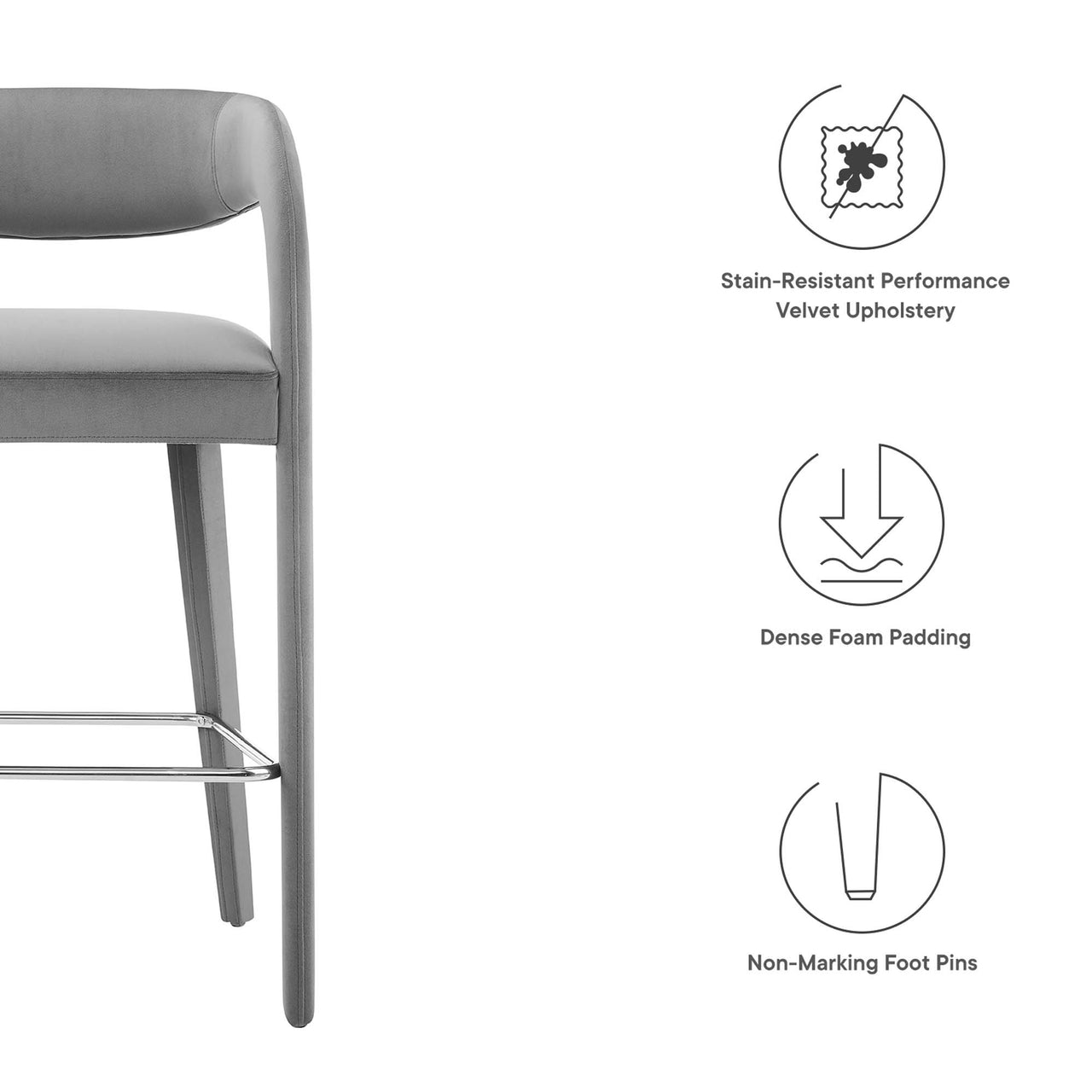 Heron Velvet Bar Stool Set of 2, Gray