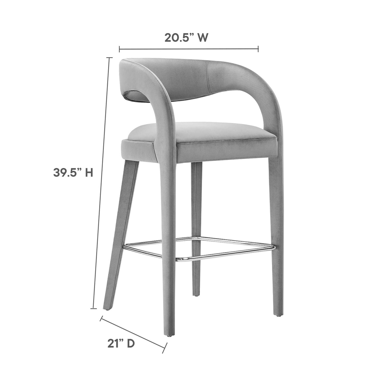 Heron Velvet Bar Stool Set of 2, Gray