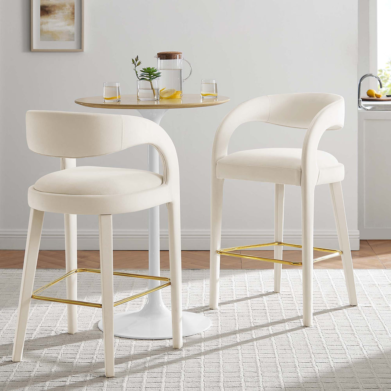 Heron Velvet Bar Stool Set of 2, Ivory