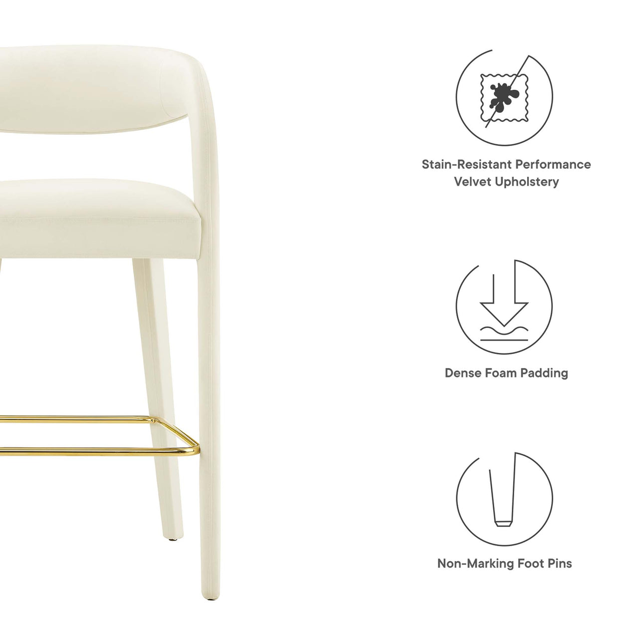 Heron Velvet Bar Stool Set of 2, Ivory
