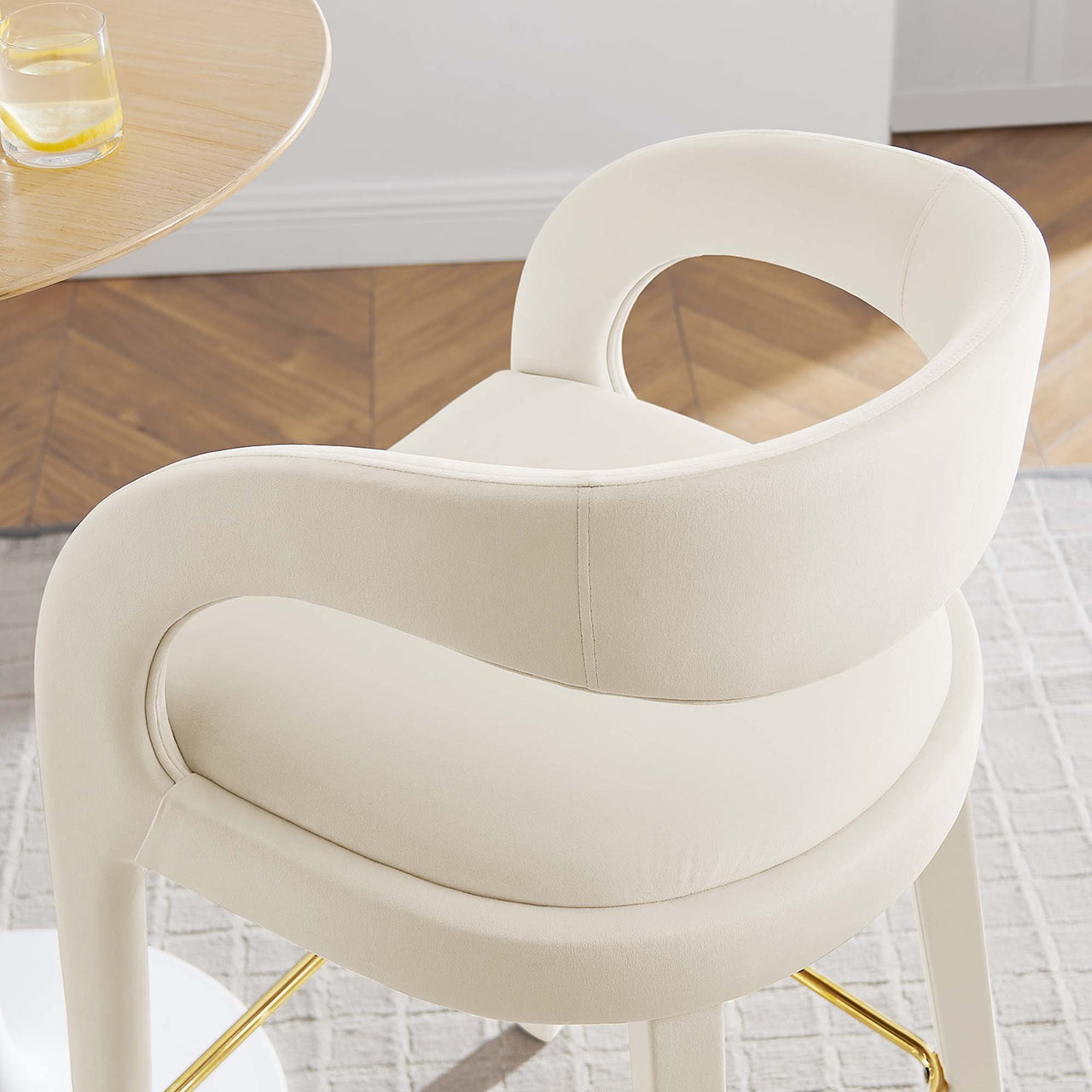 Heron Velvet Bar Stool Set of 2, Ivory