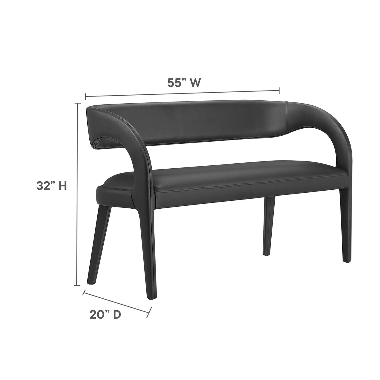 Heron Faux Leather Bench, Black