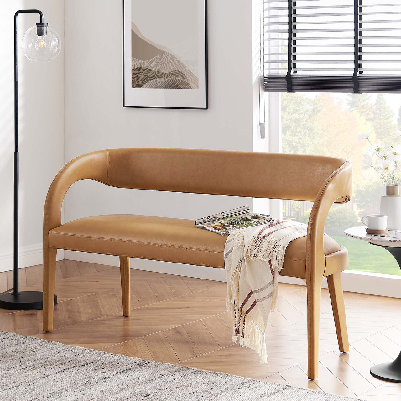 Heron Faux Leather Bench, Tan