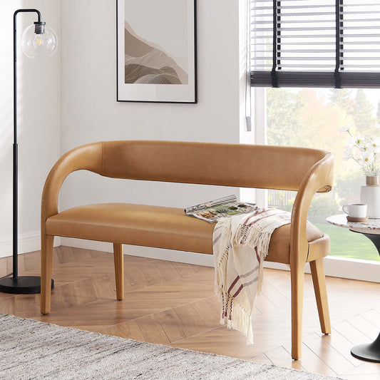 Heron Faux Leather Bench, Tan