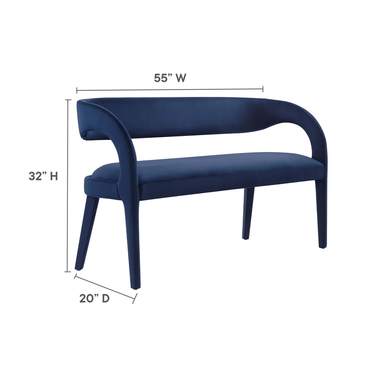 Heron Velvet Bench, Dark Blue