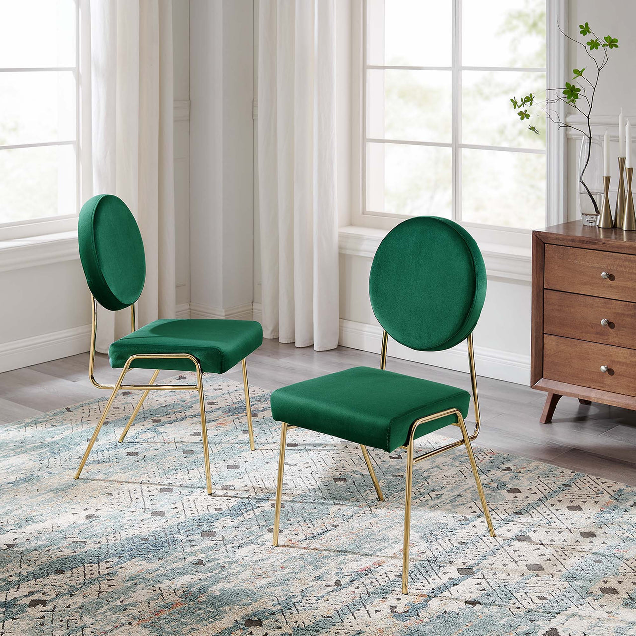 Cressa Luxe Velvet Side Chairs Set of 2, Gold & Green