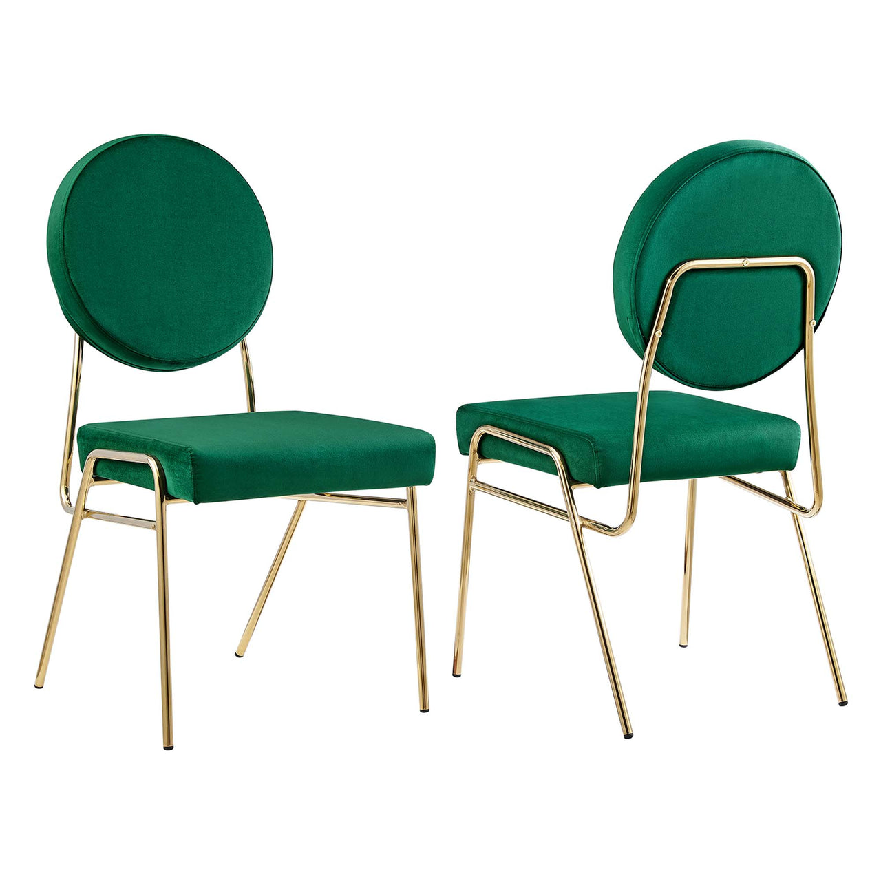 Cressa Luxe Velvet Side Chairs Set of 2, Gold & Green